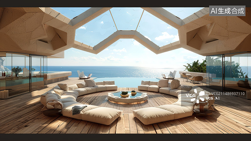 【AI数字艺术】海边酒店的游泳池图片素材