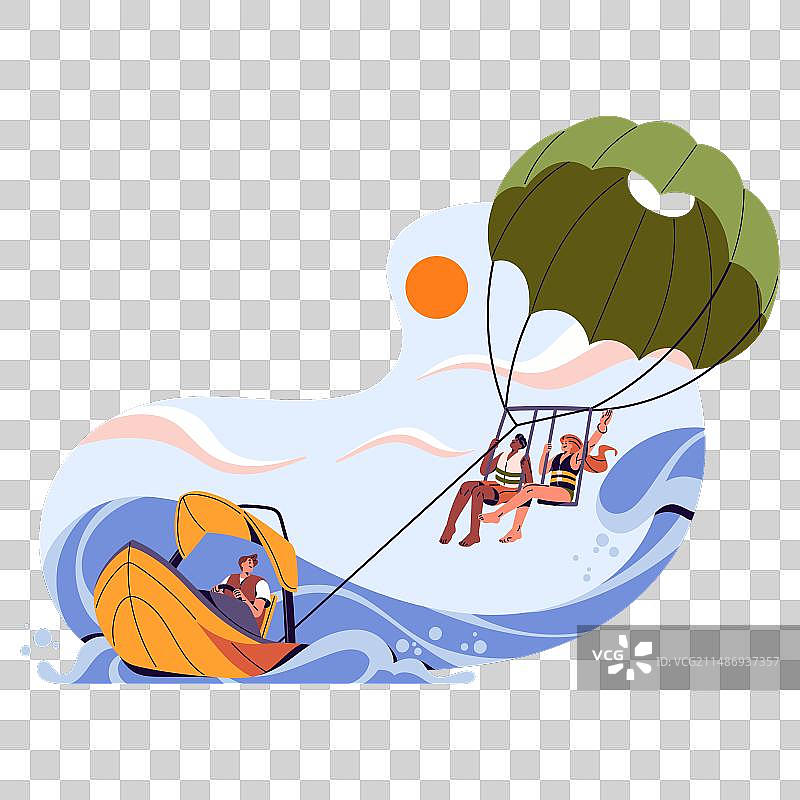 夏季海上假期帆伞运动图片素材