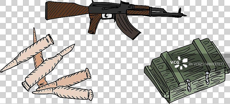 武器套装盒与苏式机枪弹药图片素材