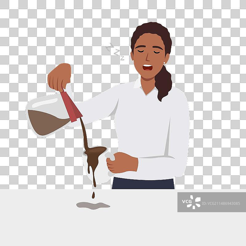 疲倦的年轻女人早上煮咖啡图片素材