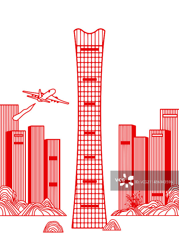 剪纸风格北京城市建筑插画图片素材