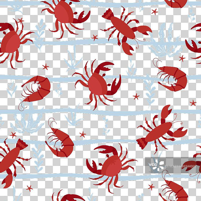 卡通龙虾、虾和螃蟹与藻类图片素材