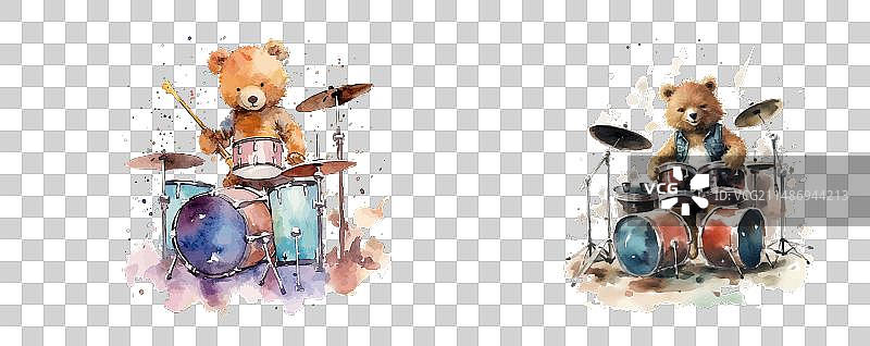 水彩熊和未知生物图片素材