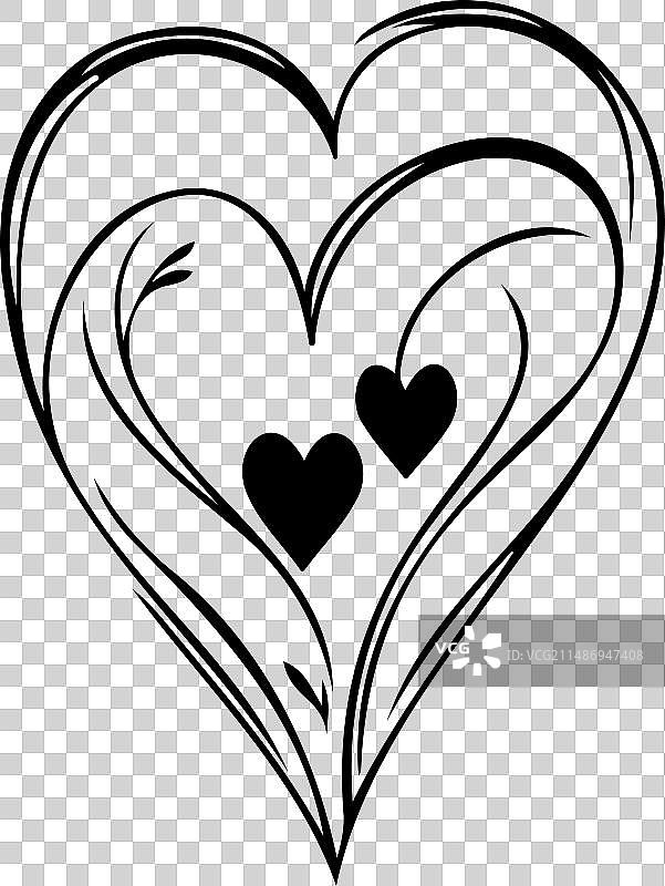 手绘黑色爱心图标情人节元素图片素材