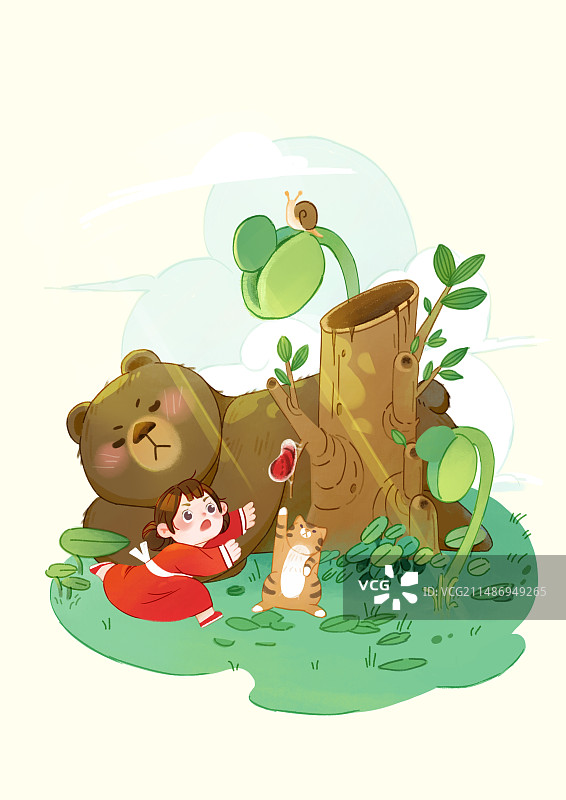 2024春分节气插画惊蛰图片素材