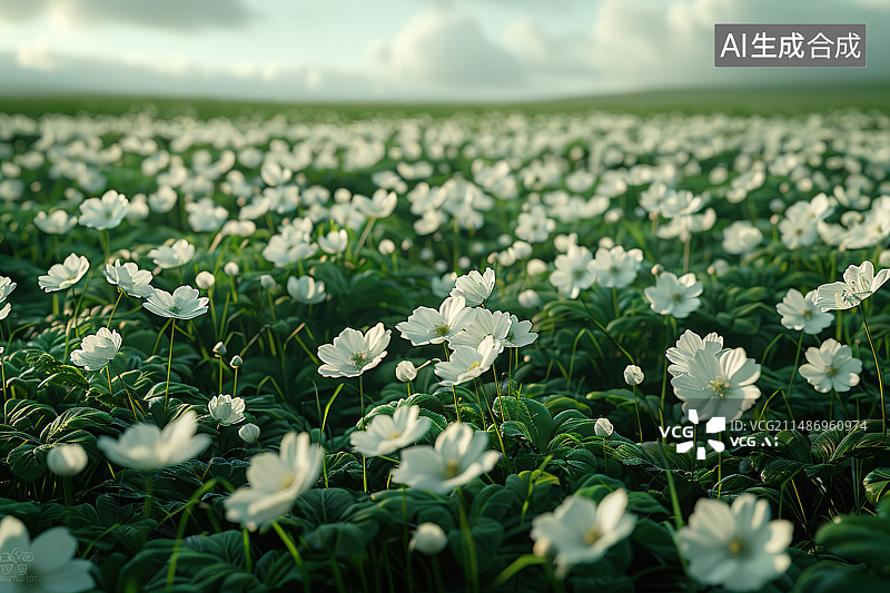 【AI数字艺术】田野里白色雏菊的特写镜头图片素材
