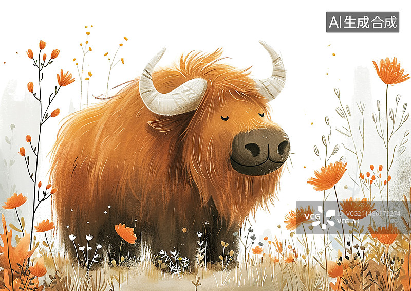 【AI数字艺术】野生动物麝牛牦牛卡通插图图片素材