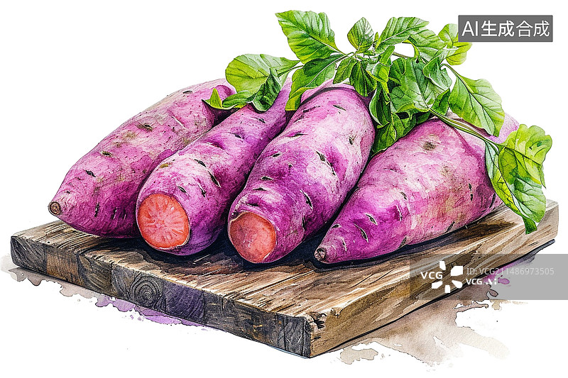 【AI数字艺术】蔬菜紫薯水彩插画图片素材
