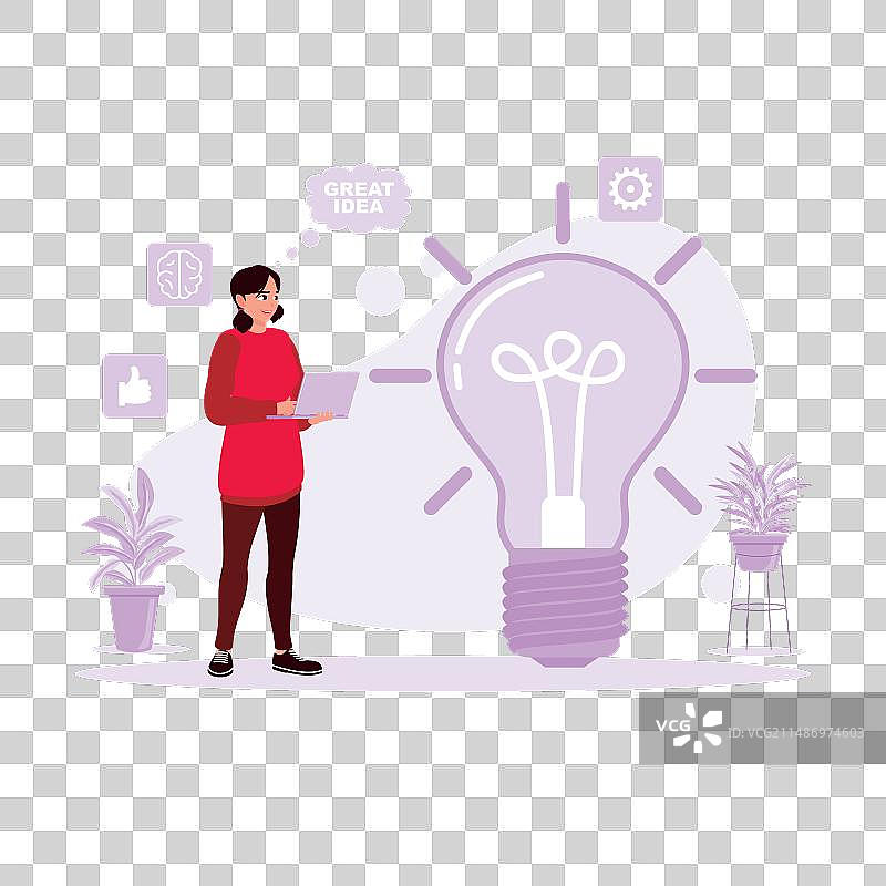 一位手持平板电脑和电器的女性的侧视图图片素材