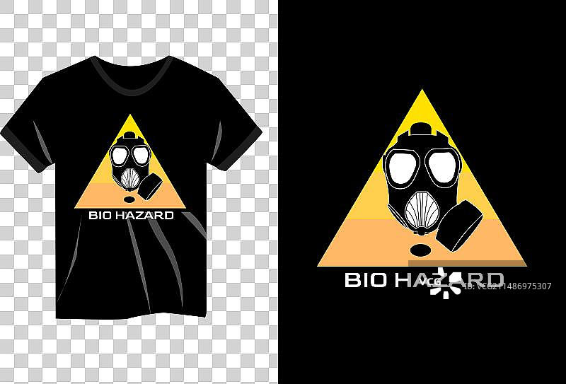 生物危害防毒面具复古T恤设计图片素材