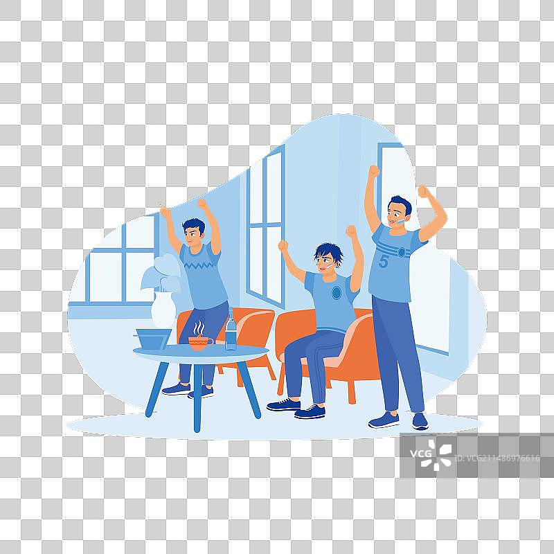 三个足球迷一起观看比赛图片素材