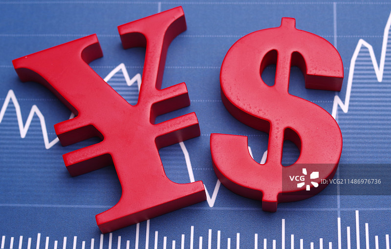 红色人民币与美元符号数据指数波动图片素材