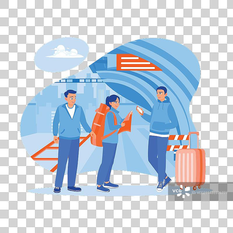 一群不同种族的朋友在使用地图图片素材