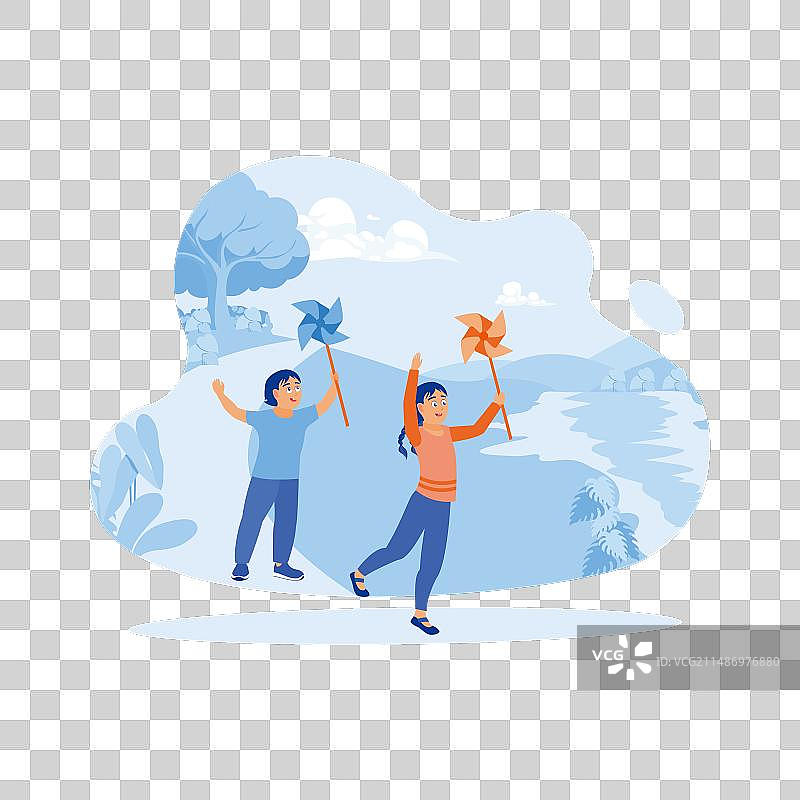 孩子们玩纸风车图片素材