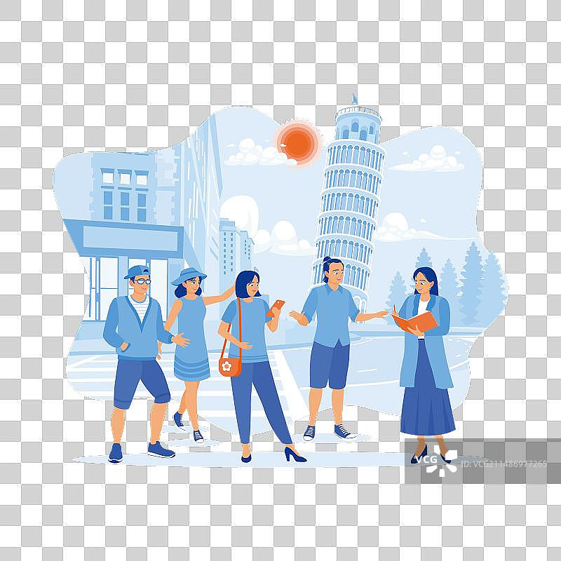 多元文化游客在意大利比萨旅游图片素材