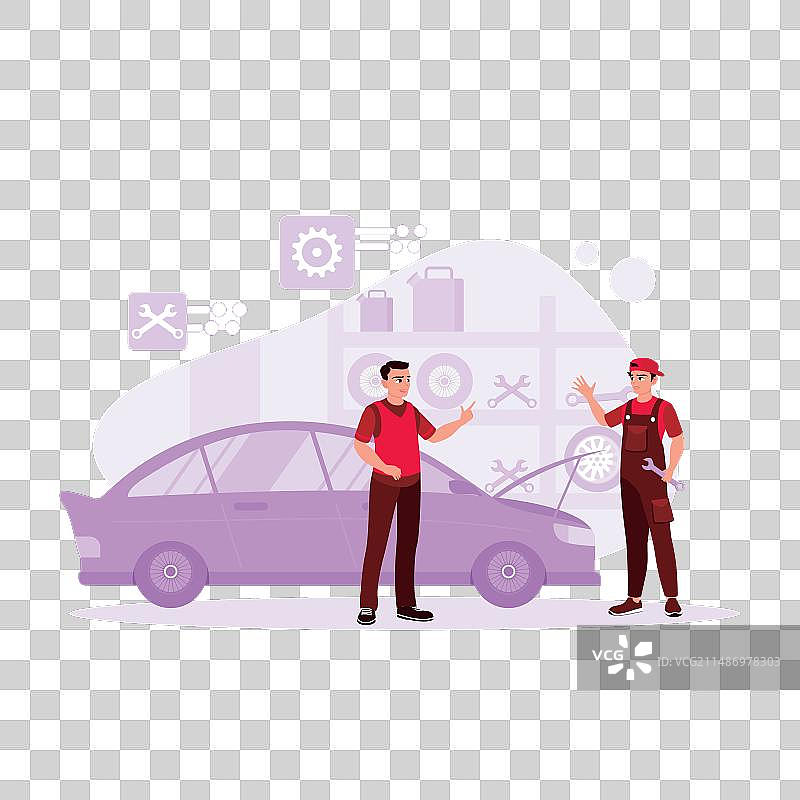 机械师向顾客讲解汽车维修图片素材