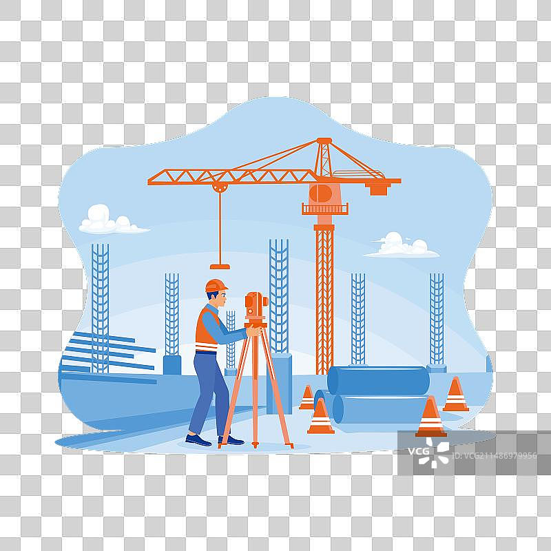 工程师、建筑工人与经纬仪测量员图片素材