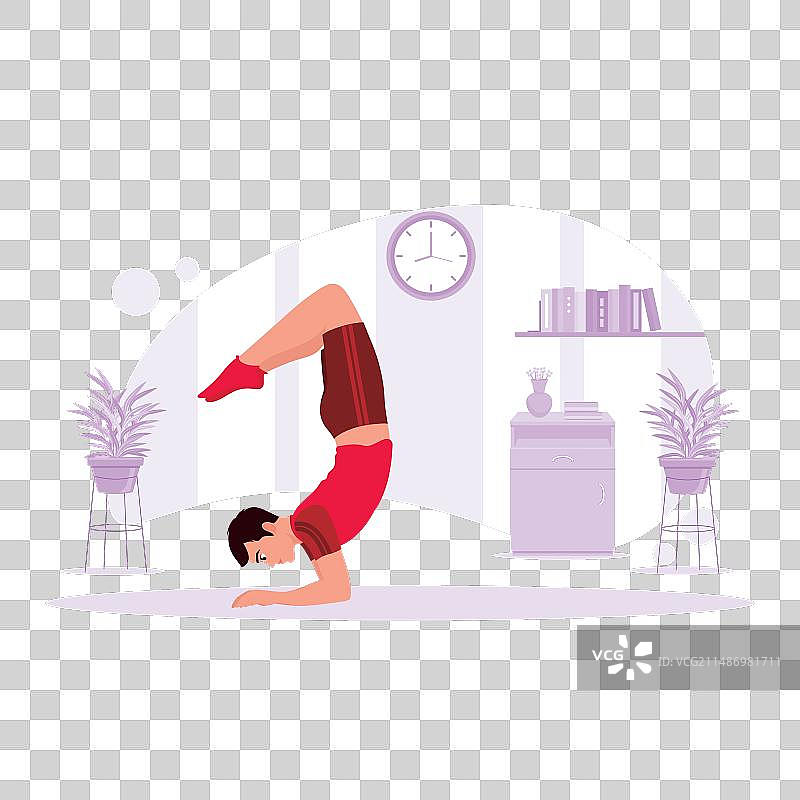 侧面视角：男子练习蝎子式瑜伽图片素材