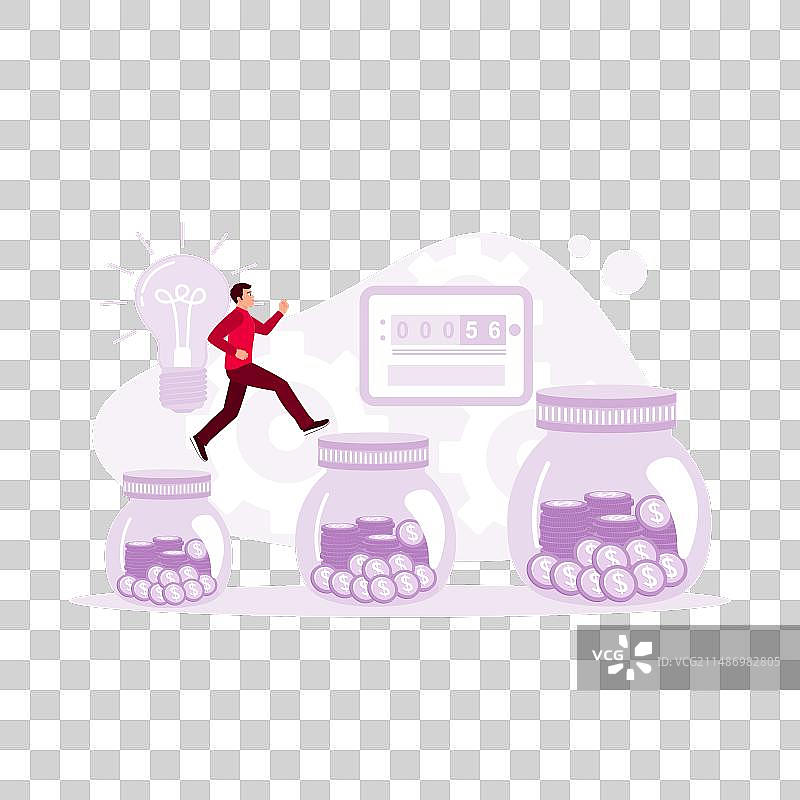 男人存钱罐存钱支付水电费图片素材