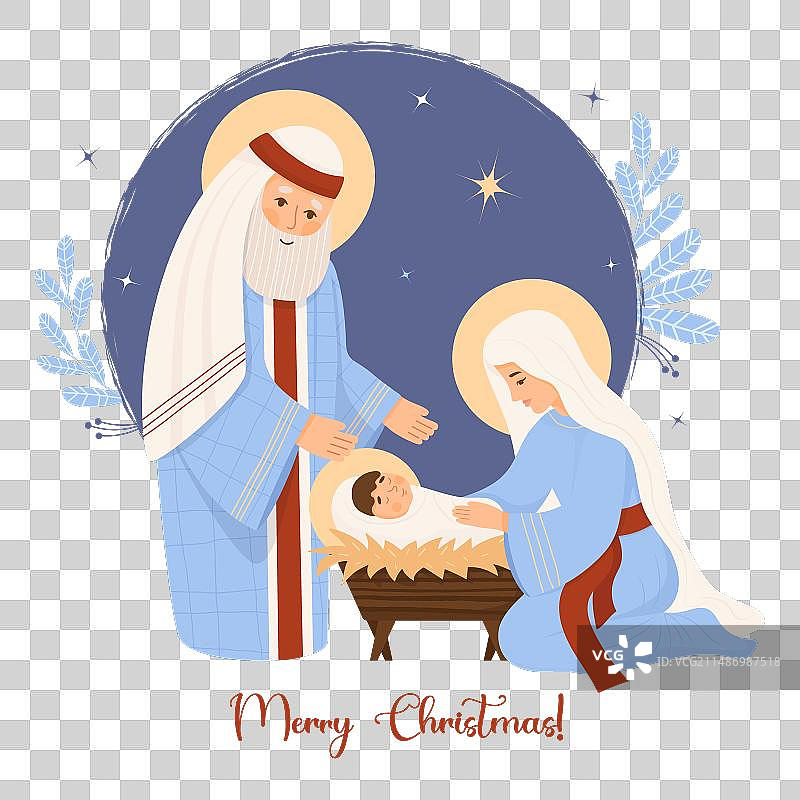 圣诞节明信片：圣家与圣母玛利亚图片素材