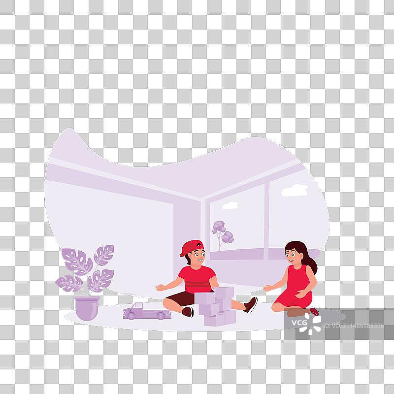 孩子们在房间地板上玩耍图片素材