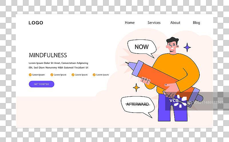 男性正念网页横幅或着陆页图片素材