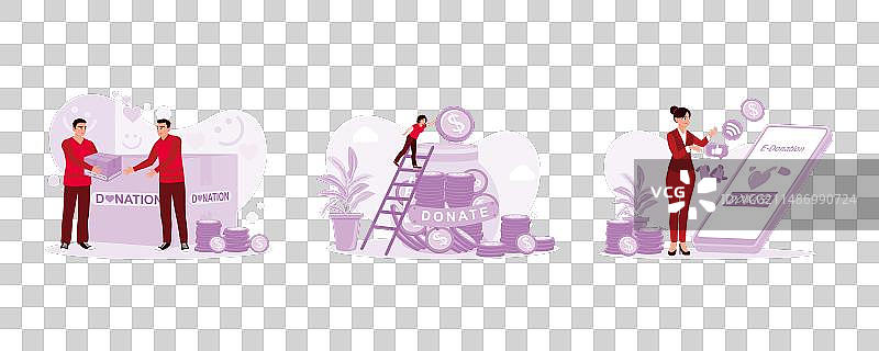 志愿者提供援助箱并向玻璃杯中投币图片素材