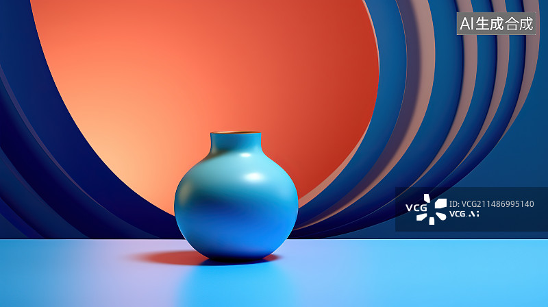 【AI数字艺术】蓝色背景下桌子上的花瓶特写镜头图片素材