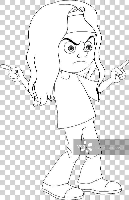 卡通女孩生气地指向两边图片素材