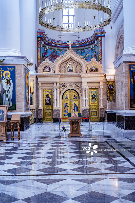 海参崴符拉迪沃斯托克苏维埃战士纪念碑胜利广场上的圣尼古拉大教堂（St. Nicholas Cathedral）东正教堂图片素材