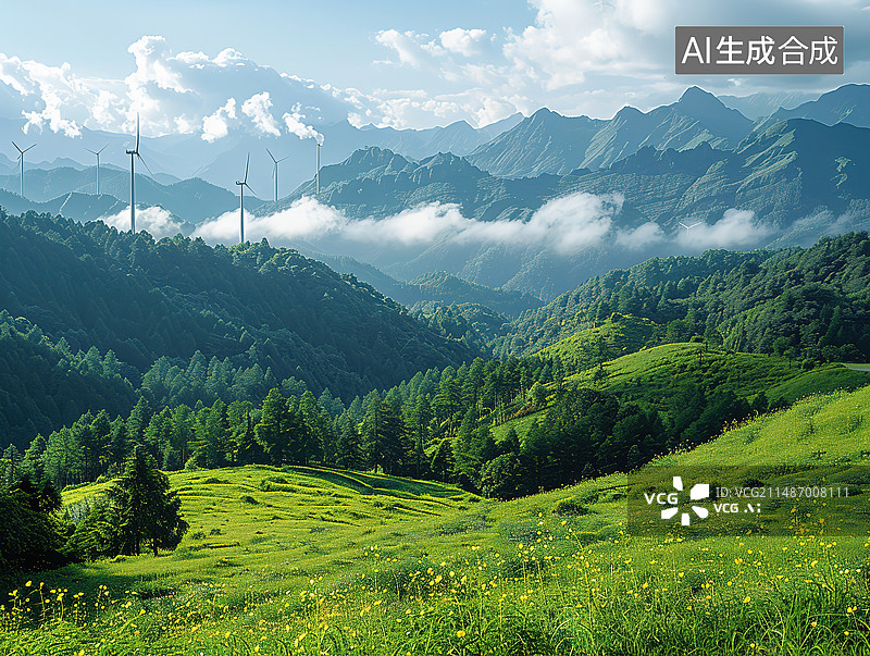 【AI数字艺术】高山草甸山顶户外风光图片素材