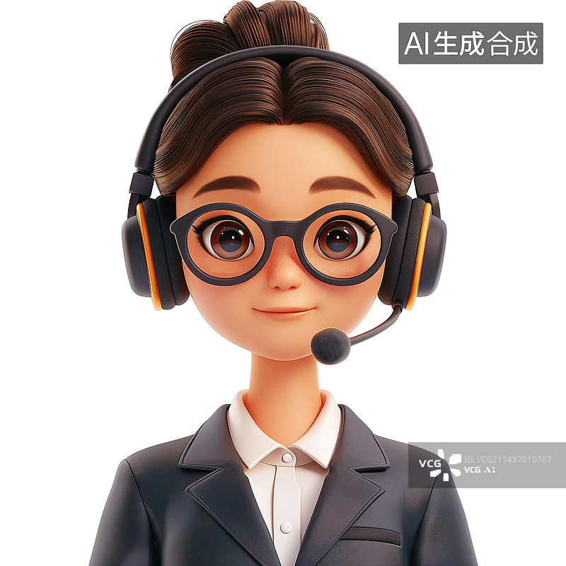【AI数字艺术】3d渲染女客服半身形象图片素材