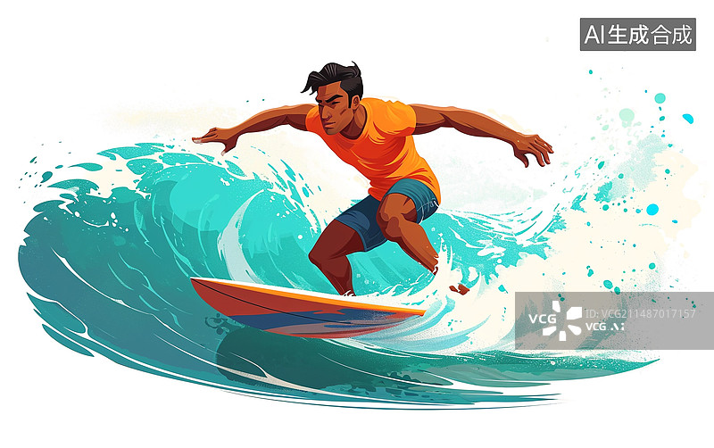 【AI数字艺术】正在冲浪的男运动员图片素材