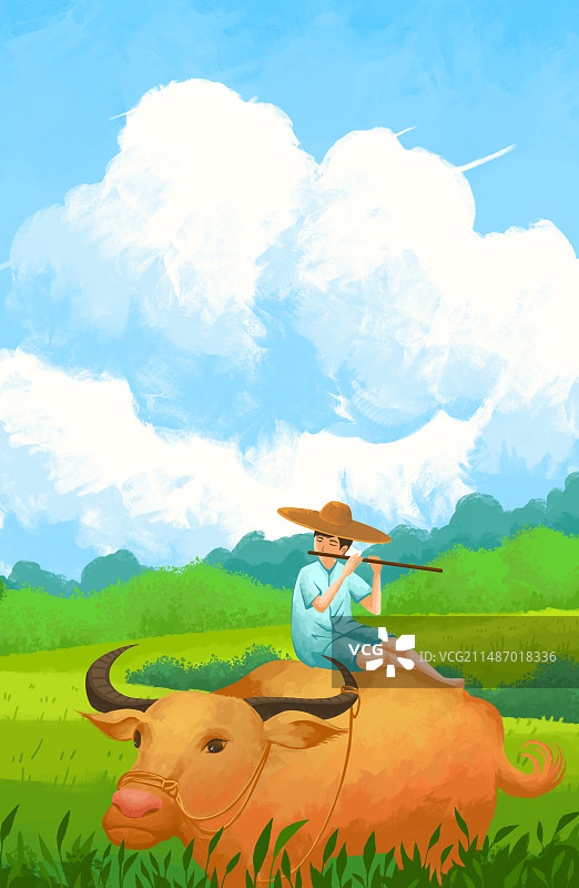春天节气插画，放牛郎图片素材
