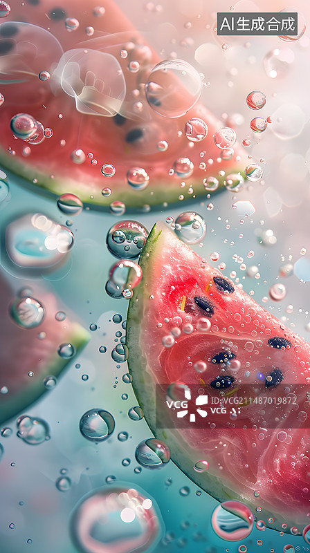 【AI数字艺术】水中的西瓜，夏天食品概念场景图片素材