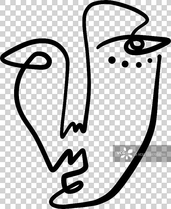 极简抽象人脸单线笔刷图片素材