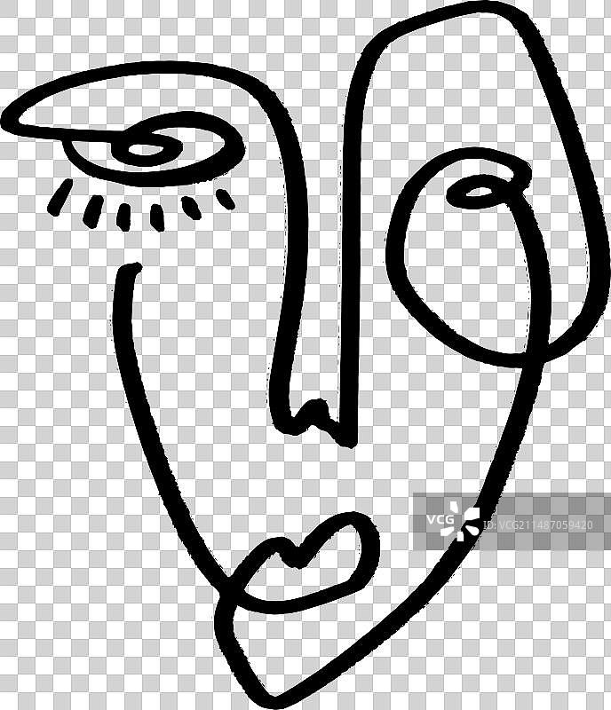 极简抽象人脸单线笔刷图片素材