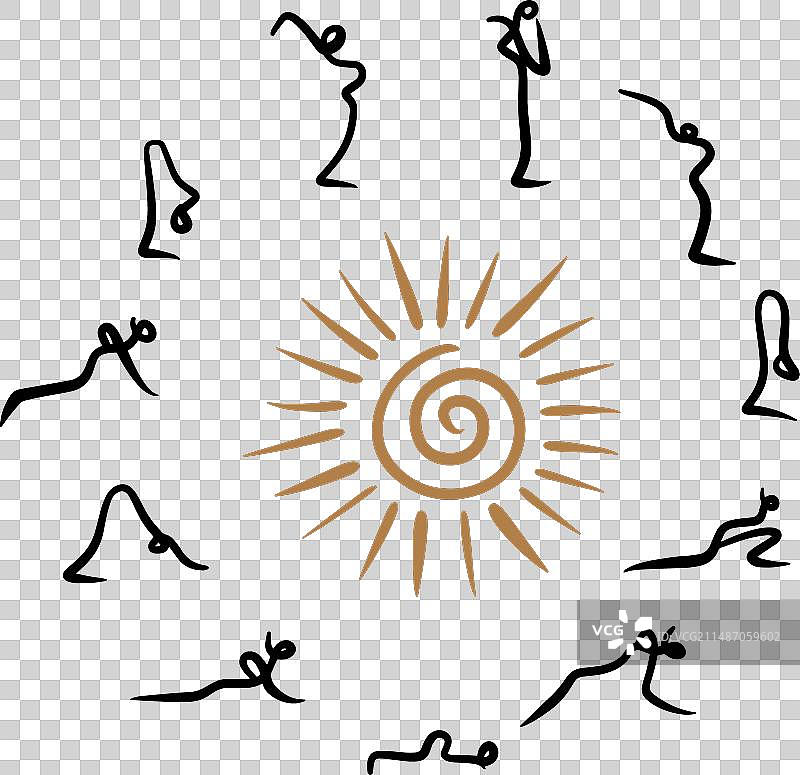 拜日式瑜伽姿势圆形象形图图片素材