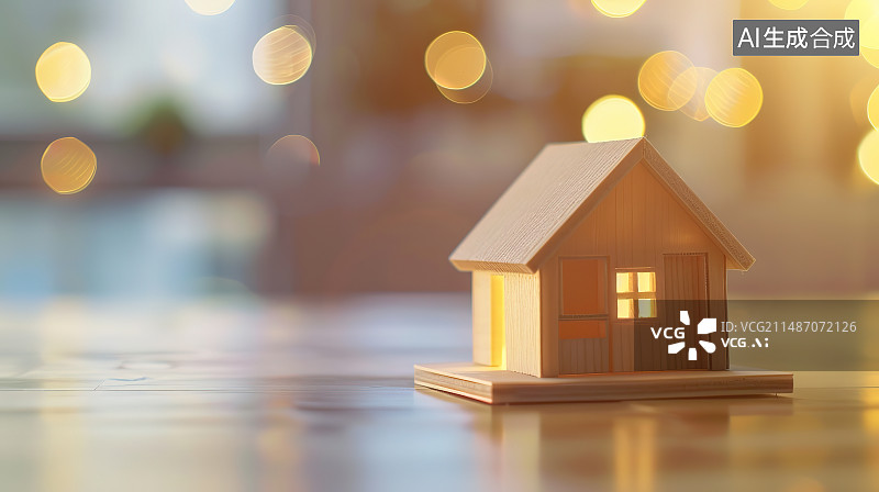 【AI数字艺术】桌子上的模型房子和桌子的特写镜头图片素材