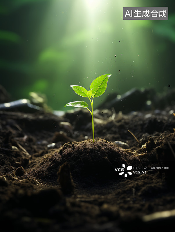 【AI数字艺术】土壤里长出的小树苗图片素材