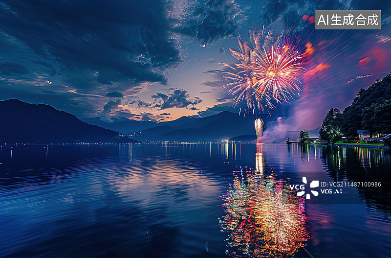 【AI数字艺术】焰火下的与图片素材