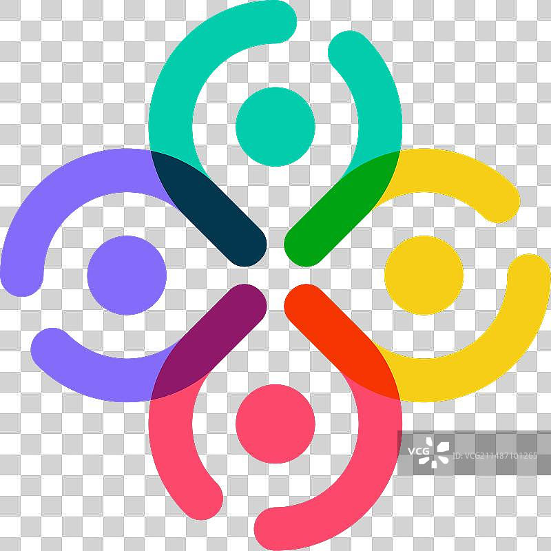 色彩鲜艳的家庭人物团结群体标志设计图片素材