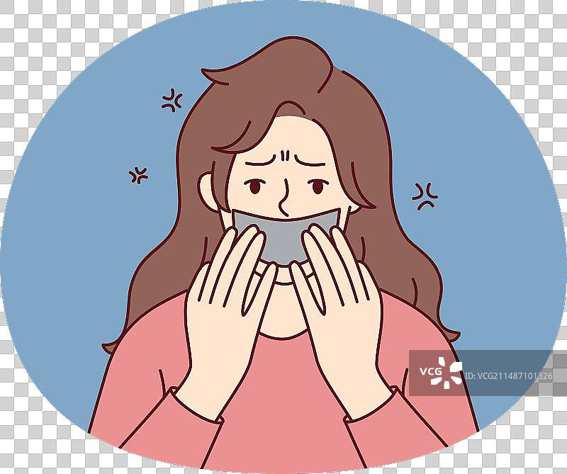 嘴上贴着胶带的焦虑女人图片素材