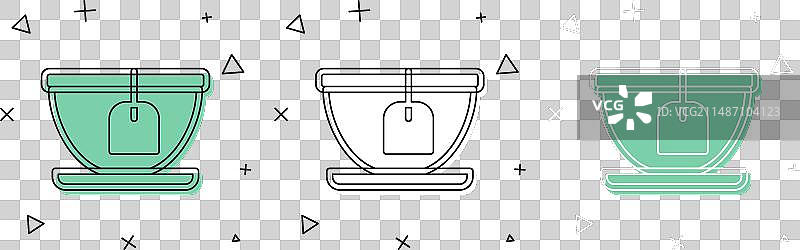 带茶包的茶杯图标套装（白色背景）图片素材