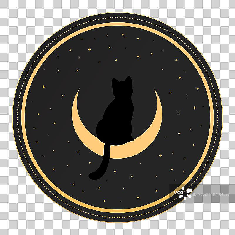 黑猫坐在新月上的背影图片素材