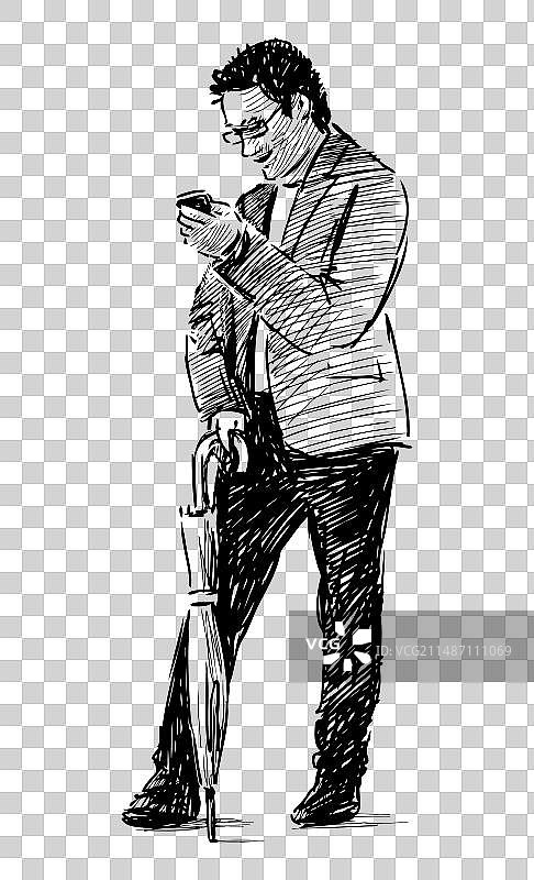 戴眼镜的休闲都市男子素描图片素材