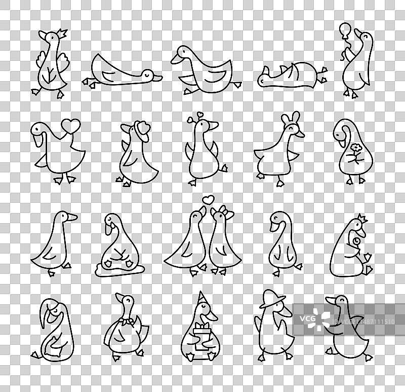 有趣的鹅角色涂色页图片素材