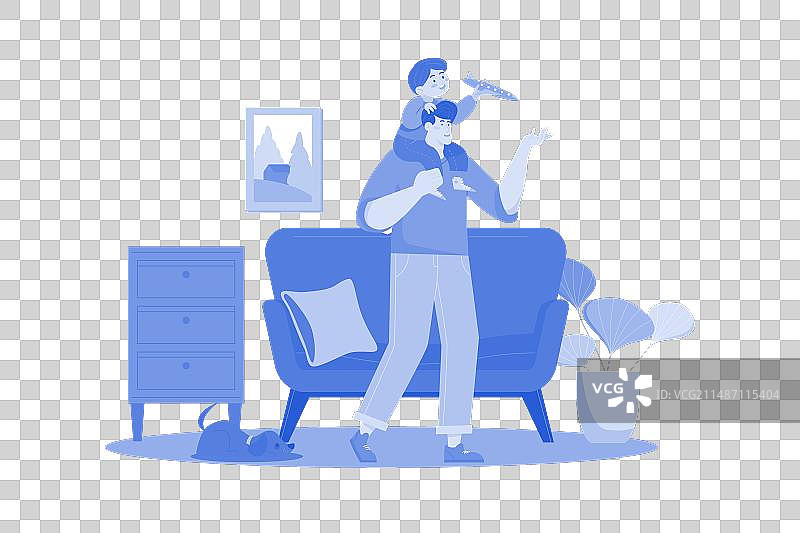 快乐的儿子骑在父亲的肩膀上图片素材