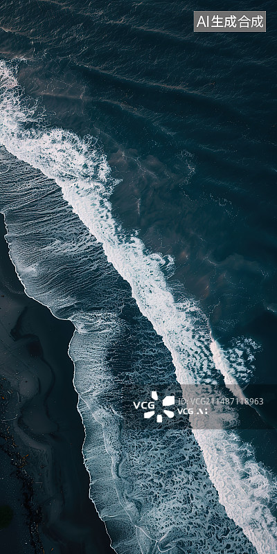【AI数字艺术】波浪溅到岩石上的高角度视图图片素材