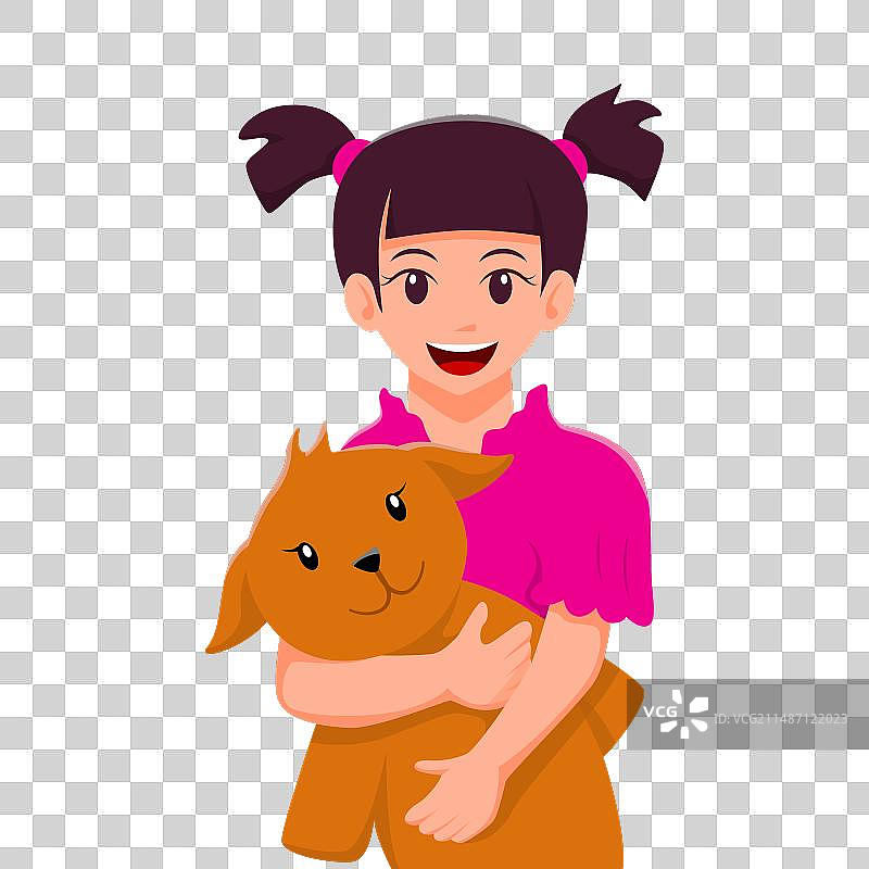 拿着玩偶的女孩扁平风设计图片素材